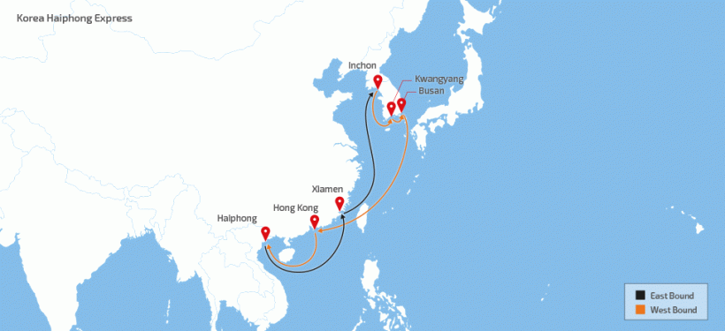 森羅商船韓國到越南快線航線圖